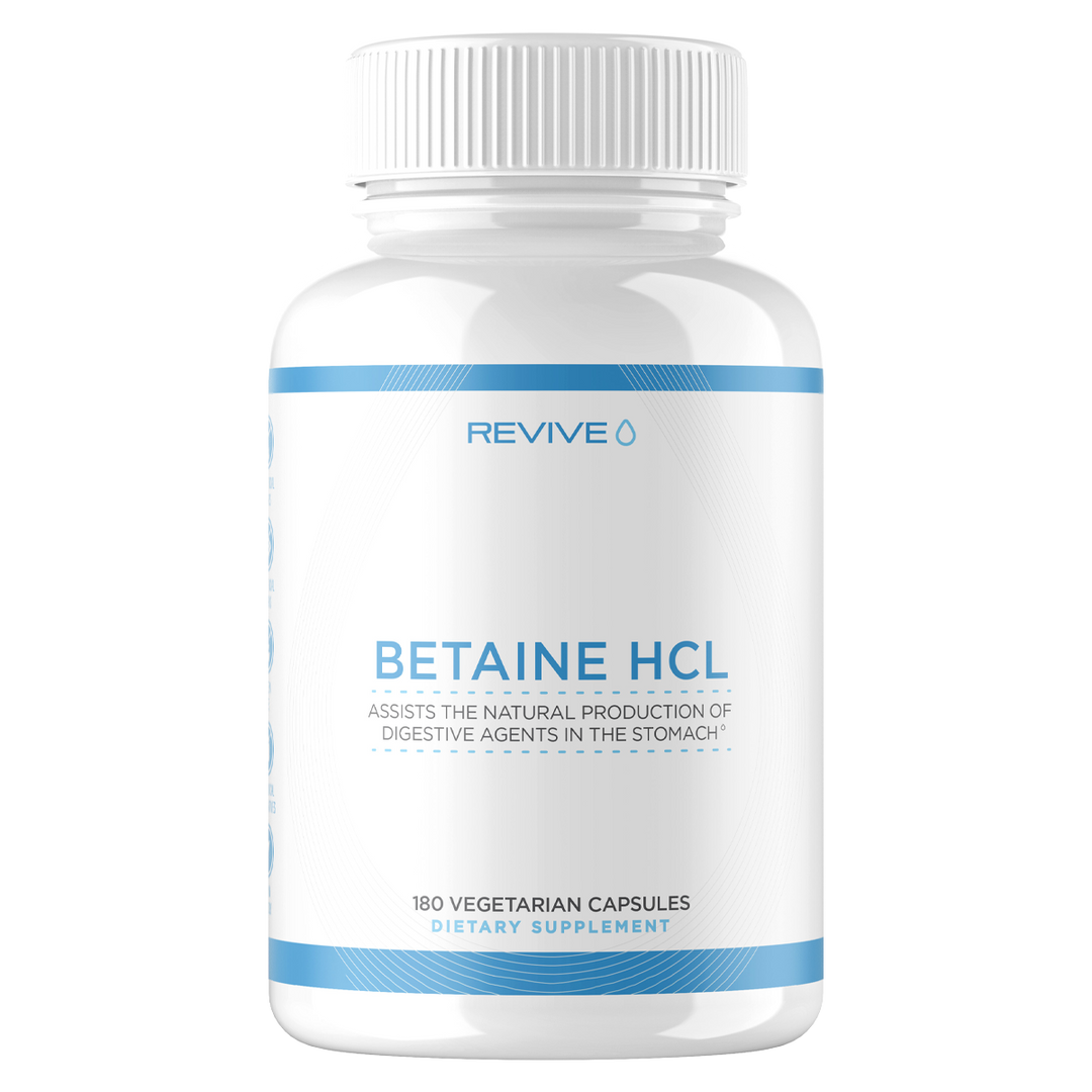 Betaine HCL, assists the natural production of digestive agents in the stomach. 180 Capsules