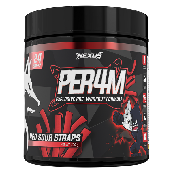 Nexus PER4M Red Sour Straps Pre Workout 24 Serves Tub