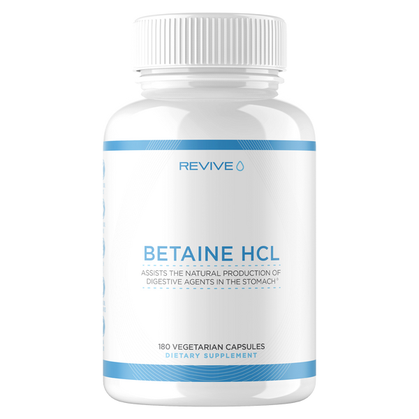 Betaine HCL, assists the natural production of digestive agents in the stomach. 180 Capsules
