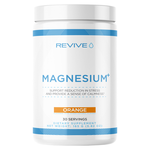 Revive Magnesium+, supports Reduction in Stress and provide a Sense of Calmness. Orange Flavour, 30 Servings.
