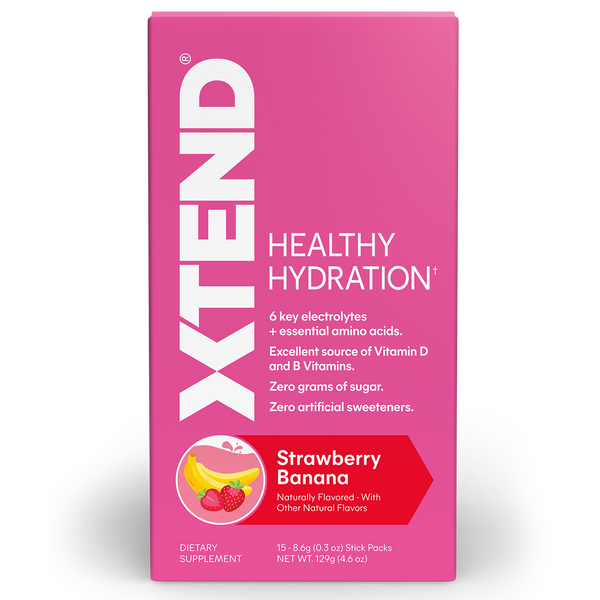 Xtend Healthy Hydration Stick Pack Strawberry Banana Flavour. 15 Serves total