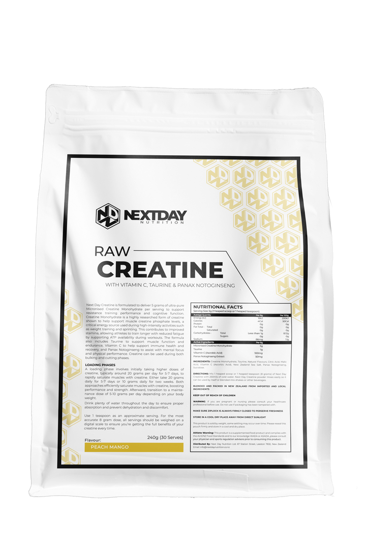 Next Day Raw Flavoured Creatine + Taurine, Vitamin C & Panax Notoginseng
